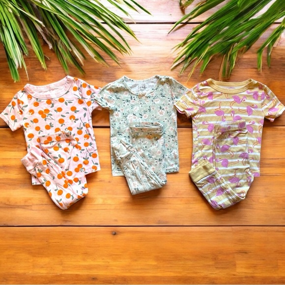 Toddler Girl Pajama Set Bundle - Size 3T (3 Sets) - Flamingos / Floral / Fruit - Picture 1 of 14